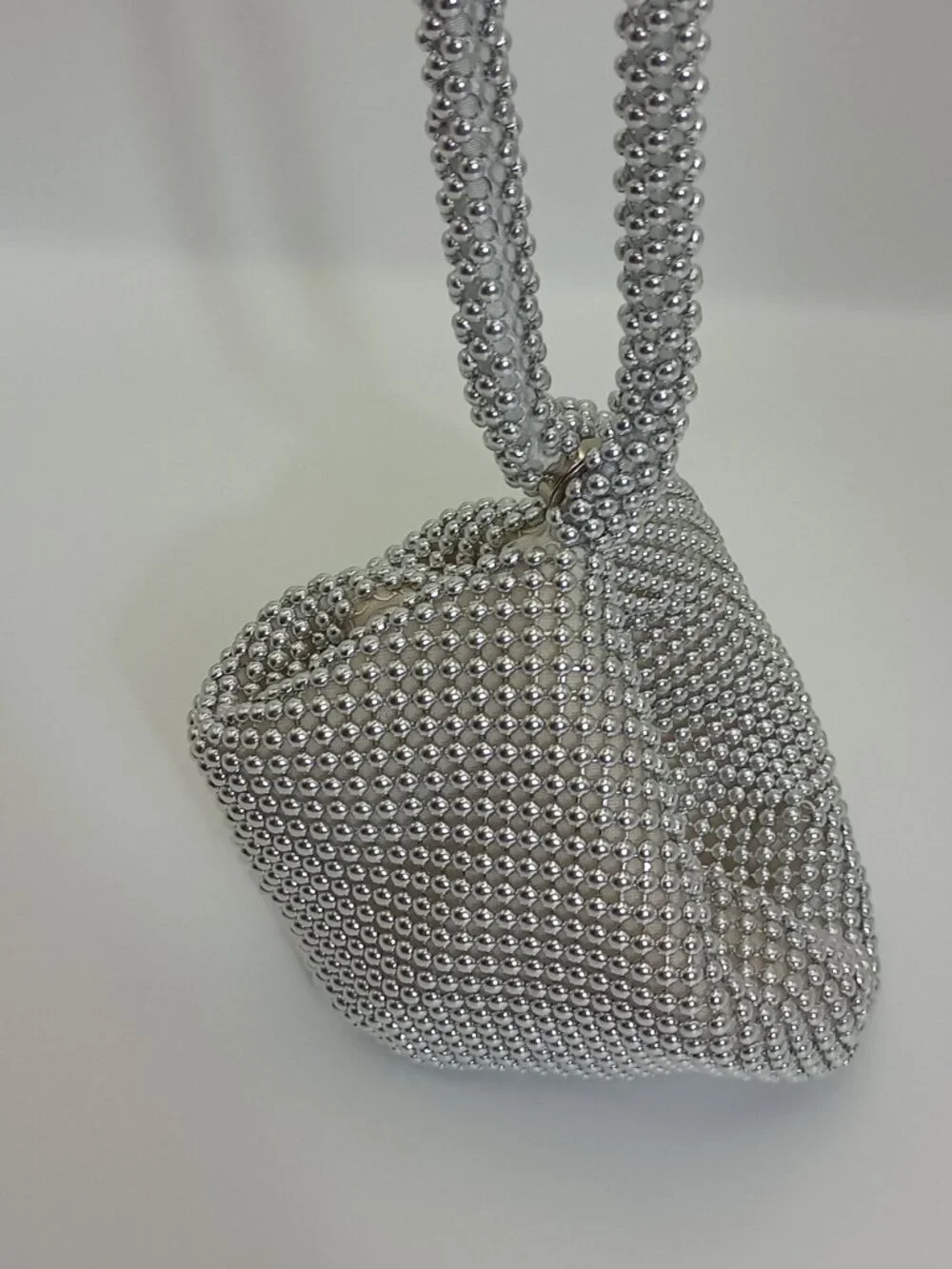 Silver Beaded Hobo Shoulder Bag Y2K Evening Party Purse Rhinestone Look